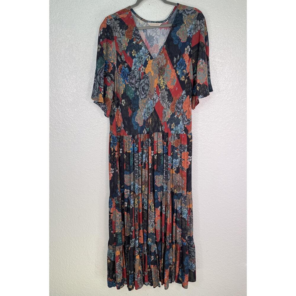 Soft Surroundings Dress Womens 1X Floral Patchwork Maxi Flutter Sleeve Plus Size